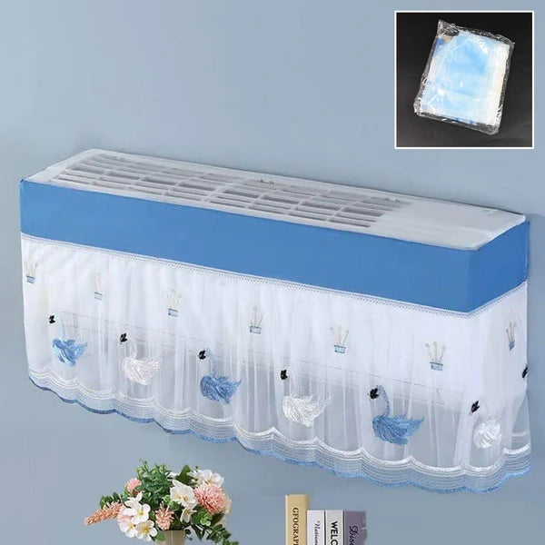 Product Title: Decorative Split AC Cover with Swan Embroidery & Lace Frill | Dustproof Indoor Unit Air Conditioner Cover (Fits 1 to 2 Ton Split AC)