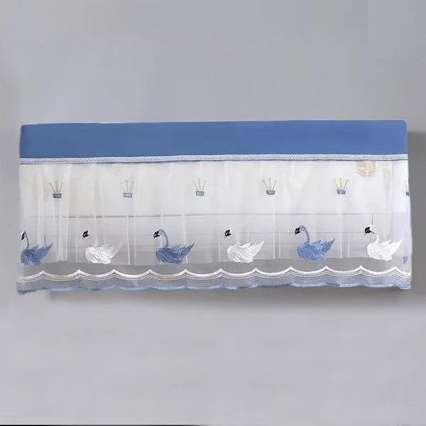 Product Title: Decorative Split AC Cover with Swan Embroidery & Lace Frill | Dustproof Indoor Unit Air Conditioner Cover (Fits 1 to 2 Ton Split AC)