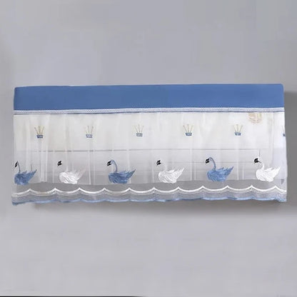 Product Title: Decorative Split AC Cover with Swan Embroidery & Lace Frill | Dustproof Indoor Unit Air Conditioner Cover (Fits 1 to 2 Ton Split AC)