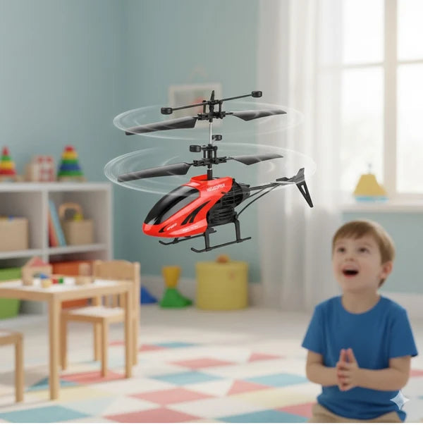 Remote Control & Hand Induction Flying Helicopter Toy with USB Charging Cable (Red)