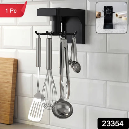 360° Rotating Wall-Mounted Kitchen Utensil Holder & 6-Hook Adhesive Organizer Rack