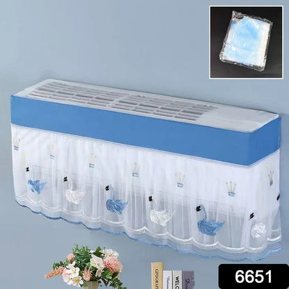 Product Title: Decorative Split AC Cover with Swan Embroidery & Lace Frill | Dustproof Indoor Unit Air Conditioner Cover (Fits 1 to 2 Ton Split AC)