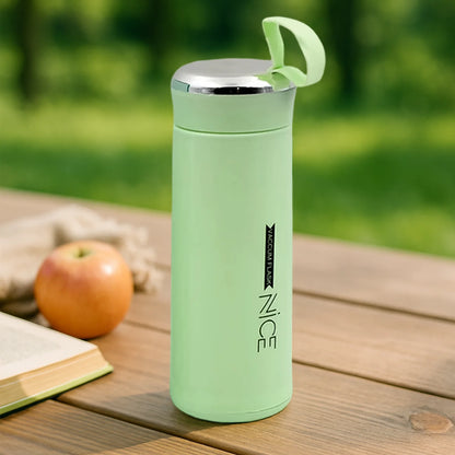 400ml Glass Inner Vacuum Flask Water Bottle with Carry Loop & Chrome Cap (Pastel Mint Green)