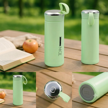400ml Glass Inner Vacuum Flask Water Bottle with Carry Loop & Chrome Cap (Pastel Mint Green)