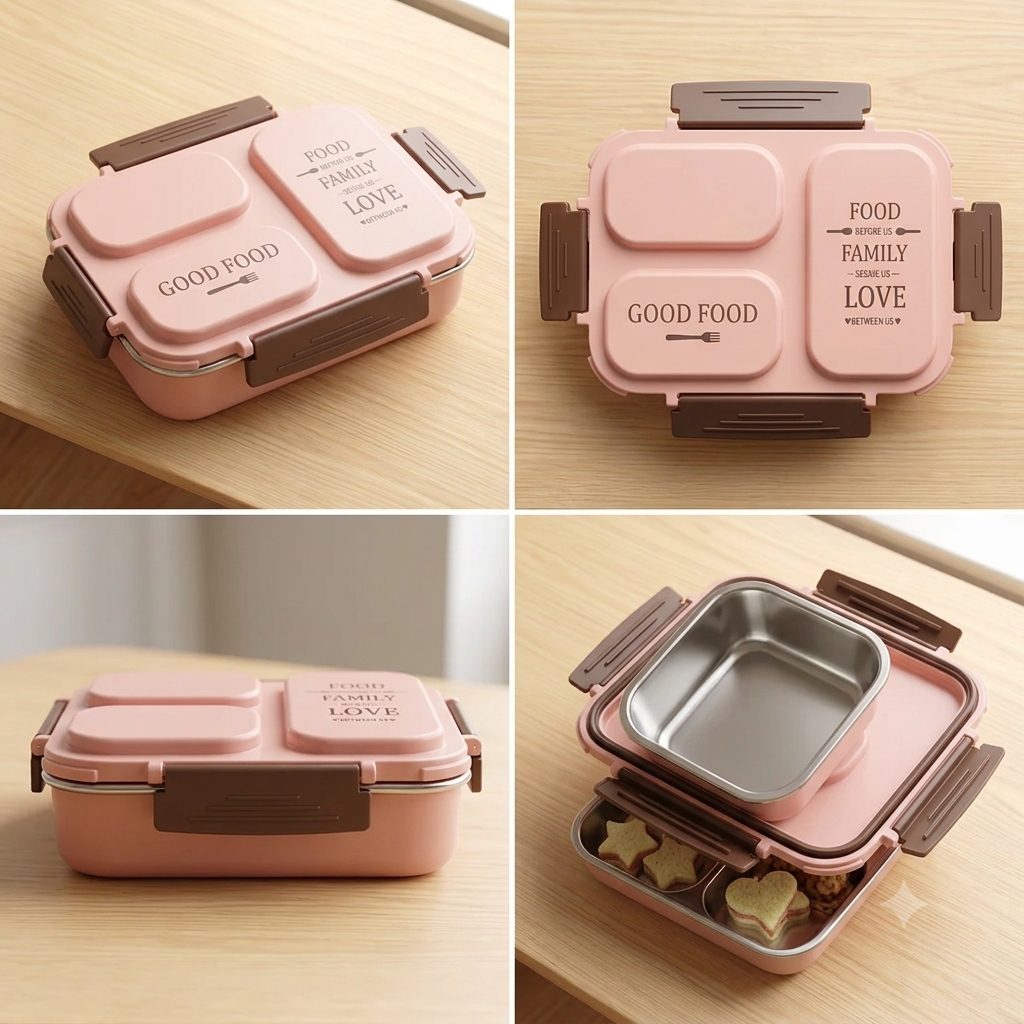Bites Buddy 3-Compartment Stainless Steel Leakproof Bento Lunch Box for Kids & Adults