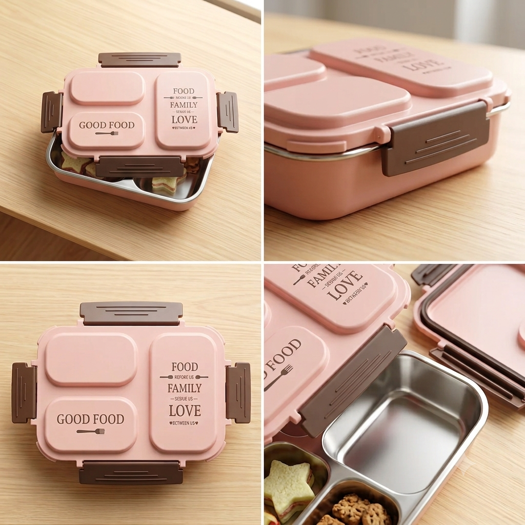 Bites Buddy 3-Compartment Stainless Steel Leakproof Bento Lunch Box for Kids & Adults